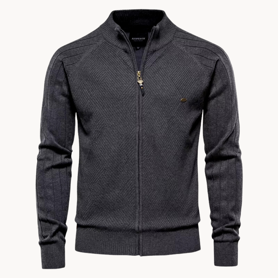 Cardigan Zippé Chaud en Maille Côtelée pour Homme | Veste Tricotée Décontractée à Col Montant