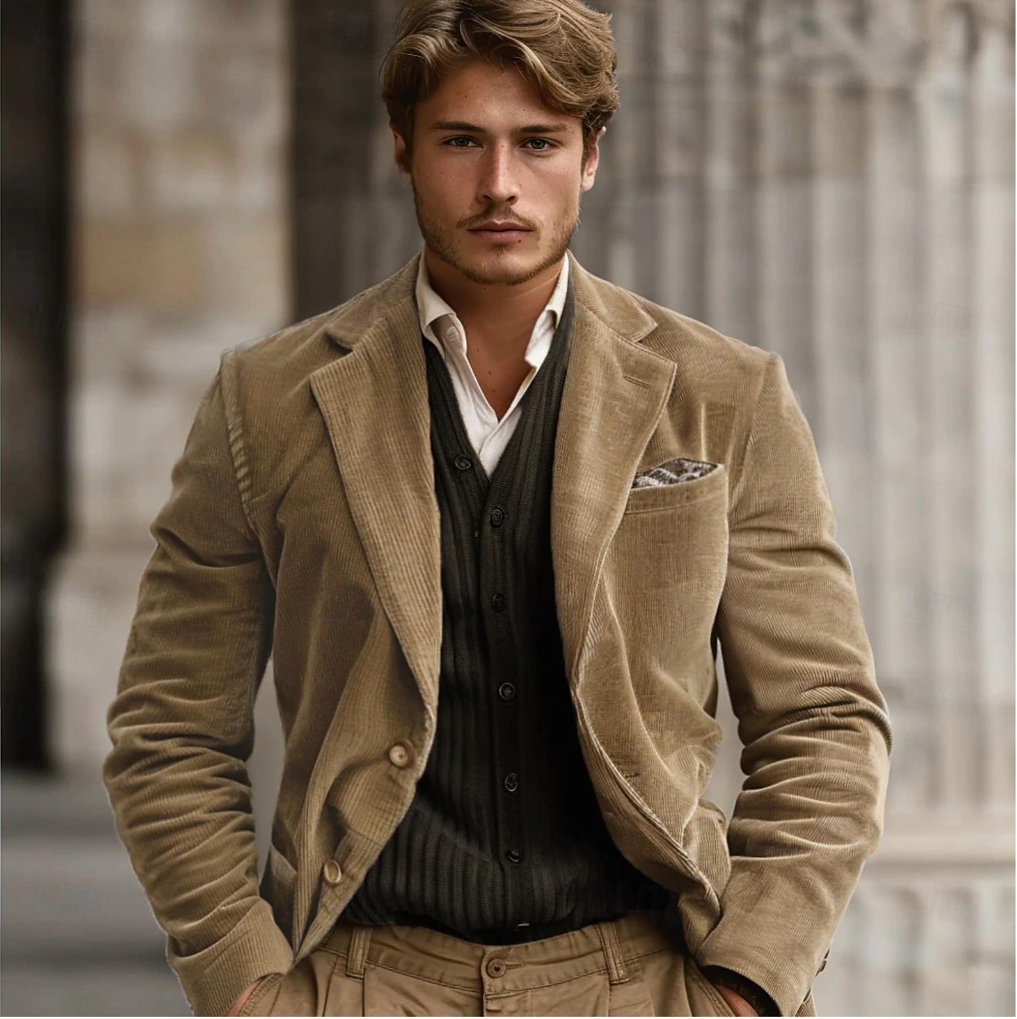 Blazer d’Hiver en Velours Côtelé pour Homme | Veste de Costume Vintage Décontractée et Entreprise