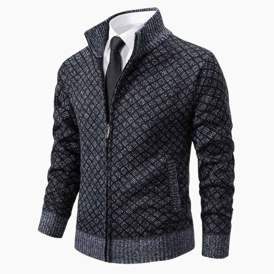 Cardigan Zippé en Maille à Motifs pour Homme | Pull à Col Montant Chaud