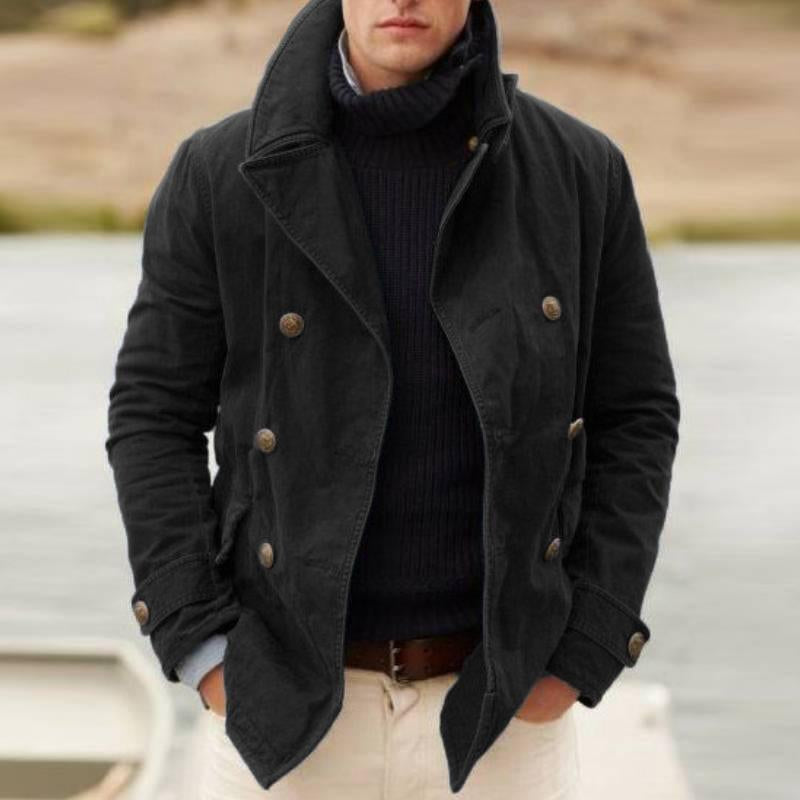 Cabans Chaud à Double Boutonnage pour Homme | Veste Classique à Col Montant