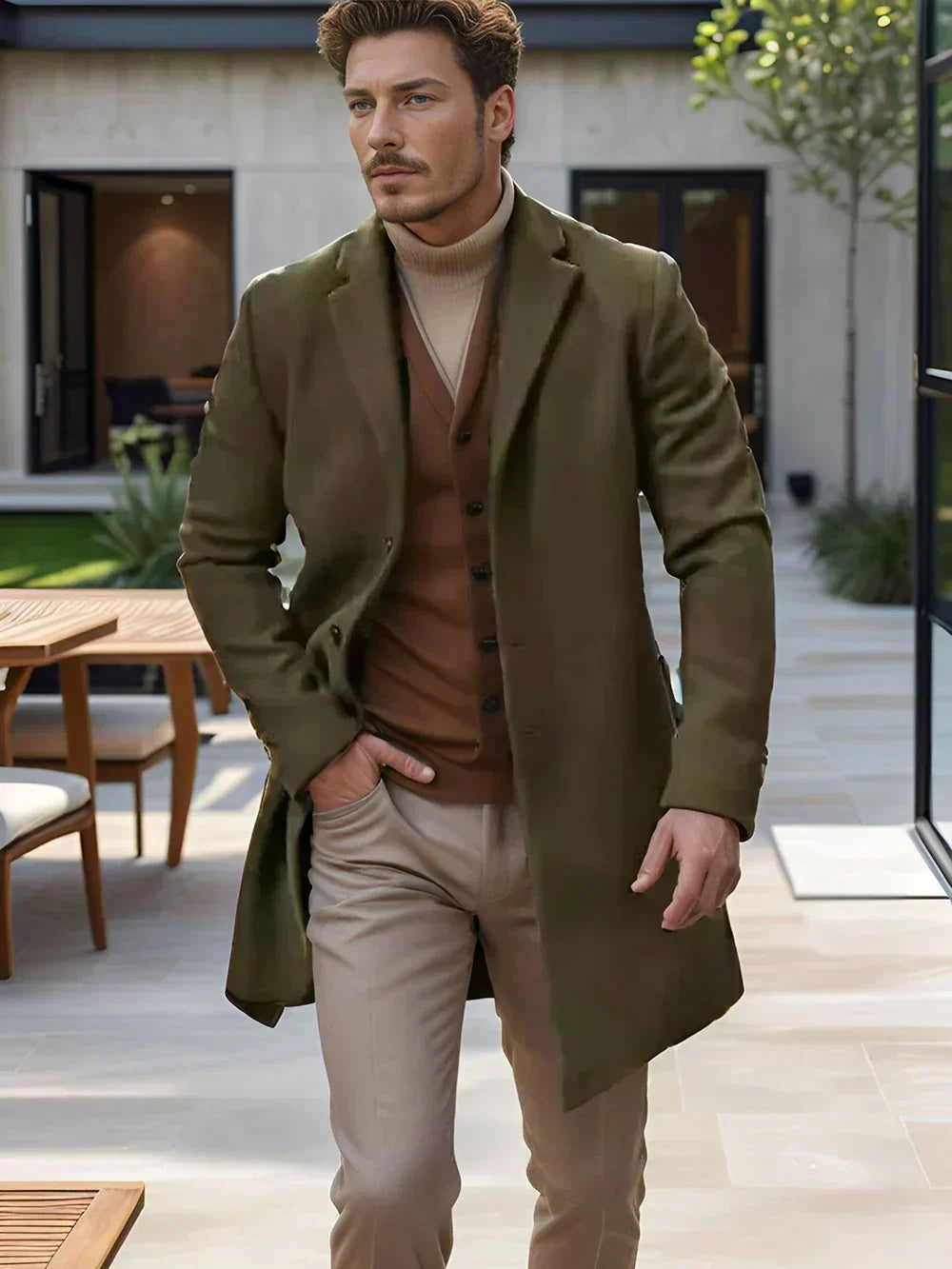 Trench Long d’Hiver Coupe-Vent pour Homme | Manteau Chaud à Boutons