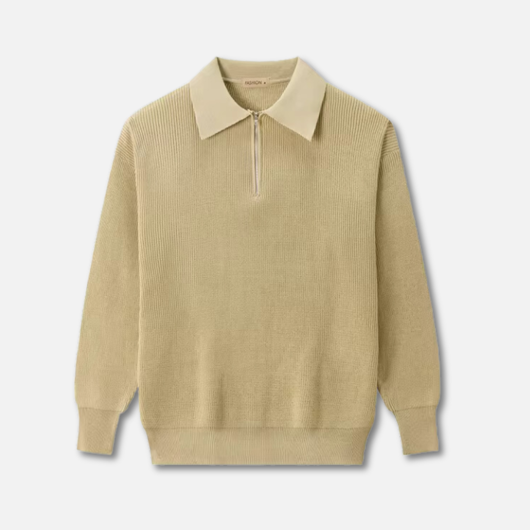 Pull Polo en Maille à Demi-Zip pour Homme | Pull d’Hiver Chaud à Coupe Ample