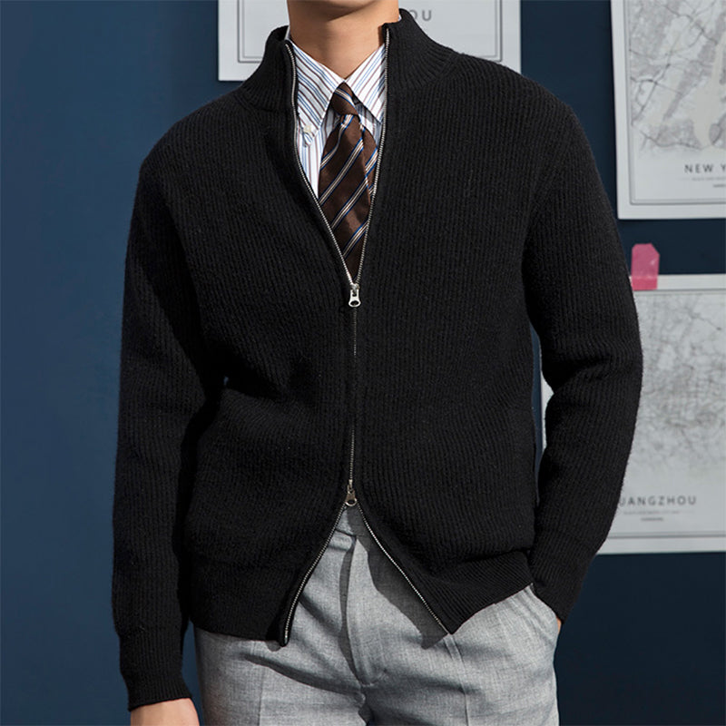 Cardigan Zippé Intégral en Maille Côtelée pour Homme | Pull d’Hiver à Col Montant