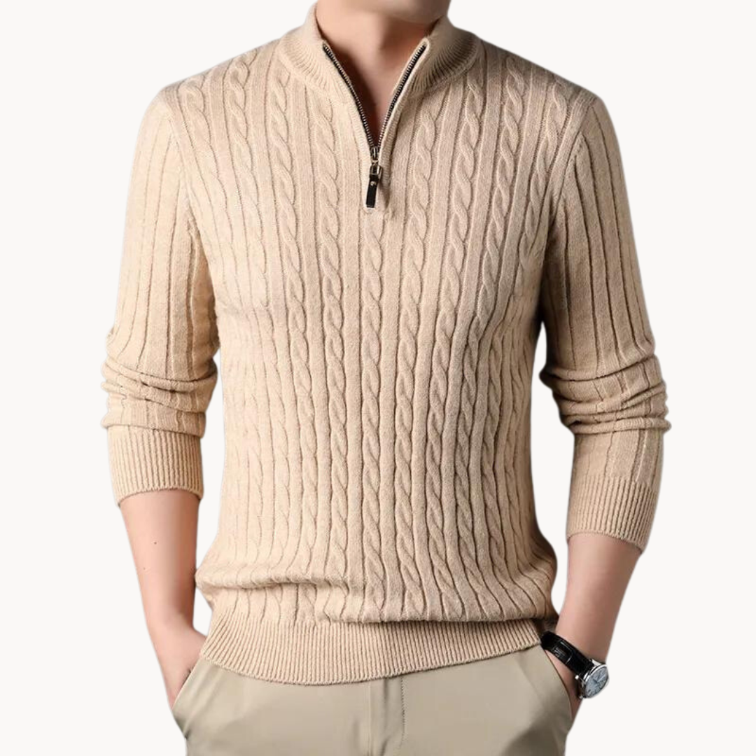 Pull Slim Fit à Demi-Zip en Maille Torsadée pour Homme | Pull d’Hiver Chaud
