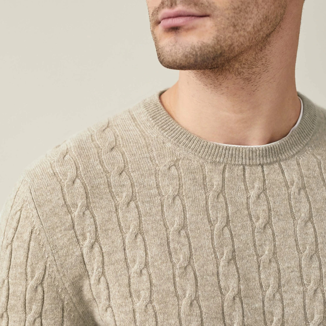 Pull à Col Rond en Maille Torsadée à Manches Longues pour Homme | Pull d’Hiver Chaud