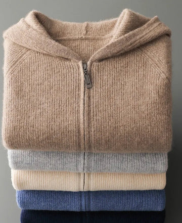 Sweat à Capuche en Maille Zippé Chaud pour Homme | Pull d’Hiver Confortable