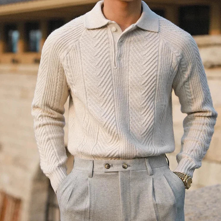 Pull d’Hiver Chaud pour Homme à Col Polo et Manches Longues | Pull en Maille Torsadée Homme