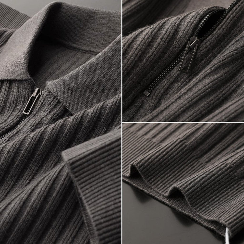Pull à Col Rabattu en Maille Côtelée à Demi-Zip pour Homme | Pull d’Hiver Chaud