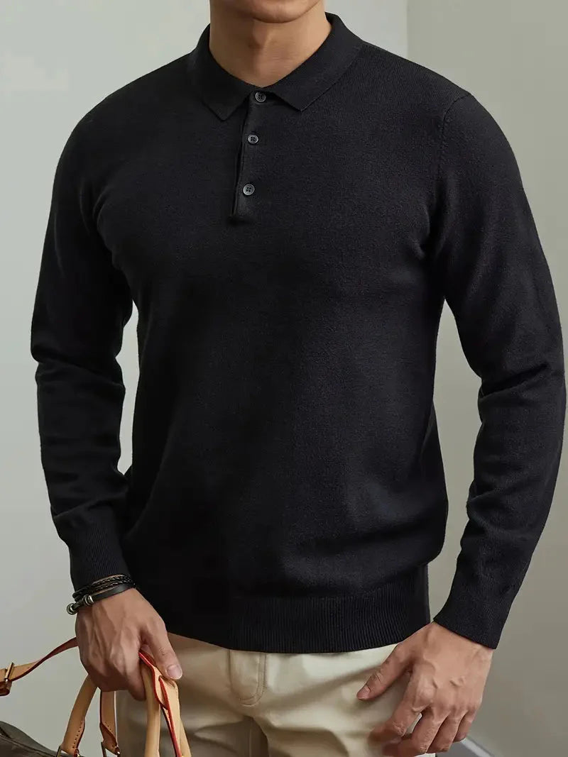 Pull Polo en Maille à Manches Longues pour Homme | Pull d’Hiver Confortable