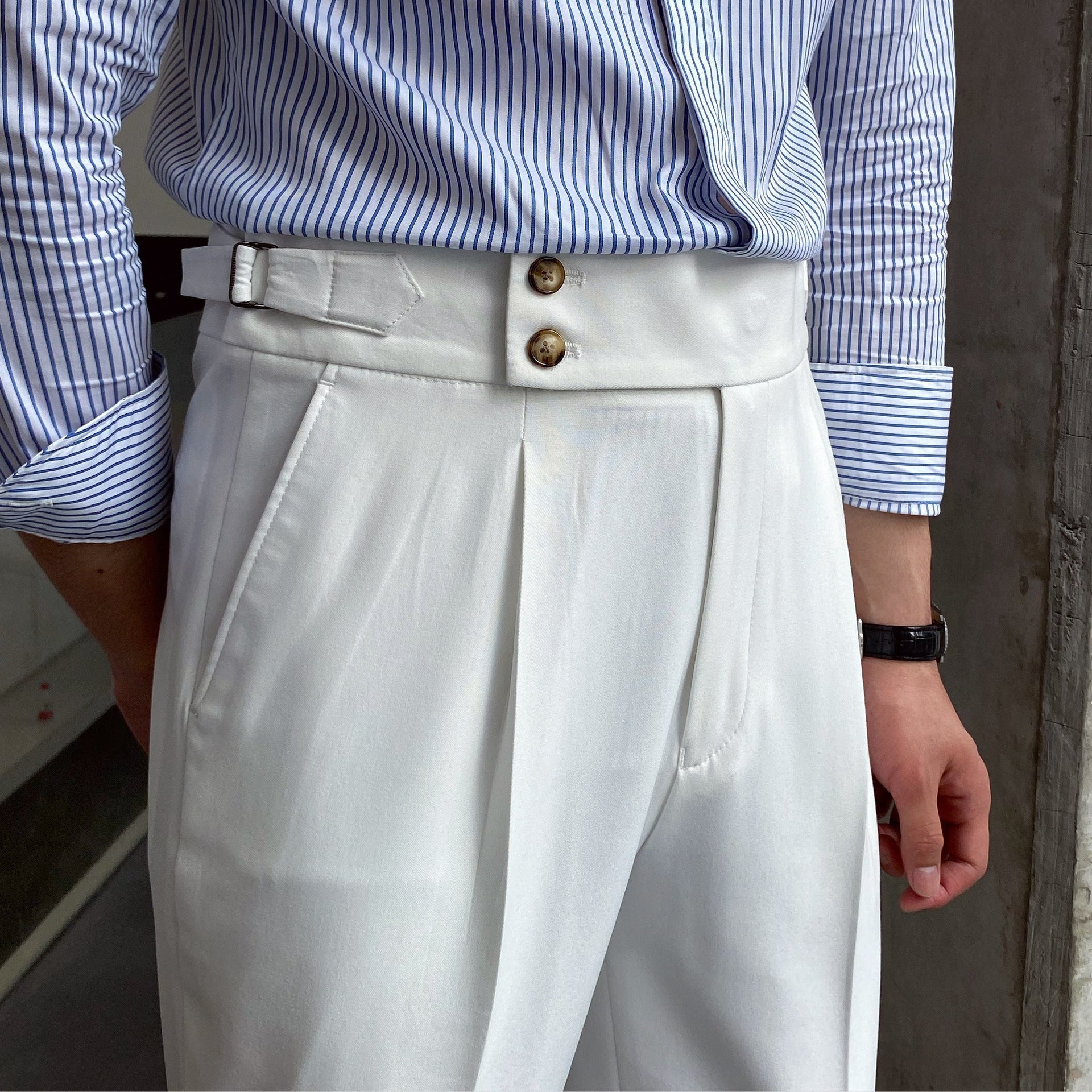 Pantalon de Costume Plissé Ajusté pour Homme | Pantalon Habillé Taille Haute Élégant