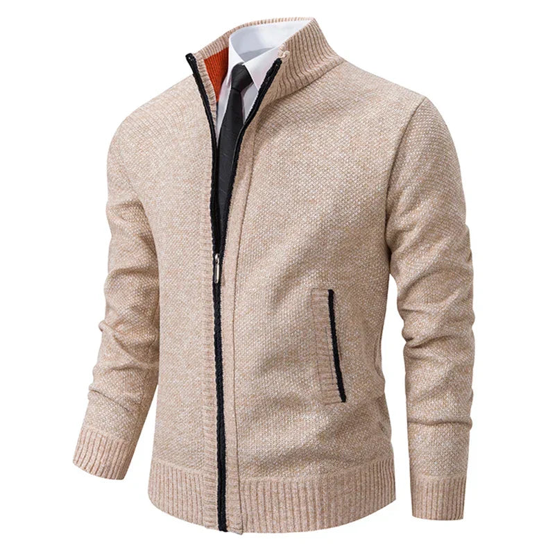 Cardigan d’Hiver Chaud en Maille Zippé pour Homme | Avec Poches Frontales