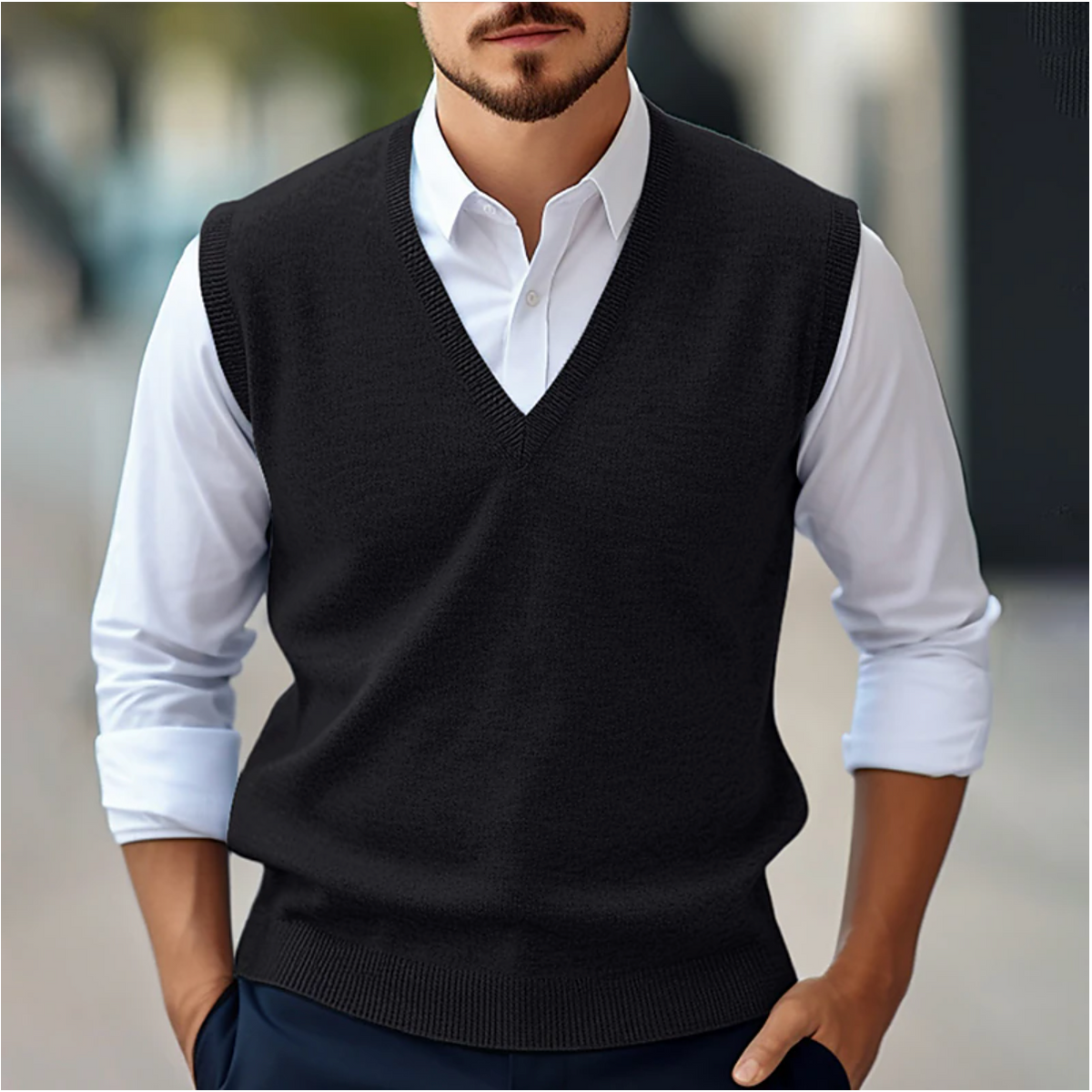 Pull d’Hiver sans Manches à Col en V pour Homme | Pull en Maille Confortable