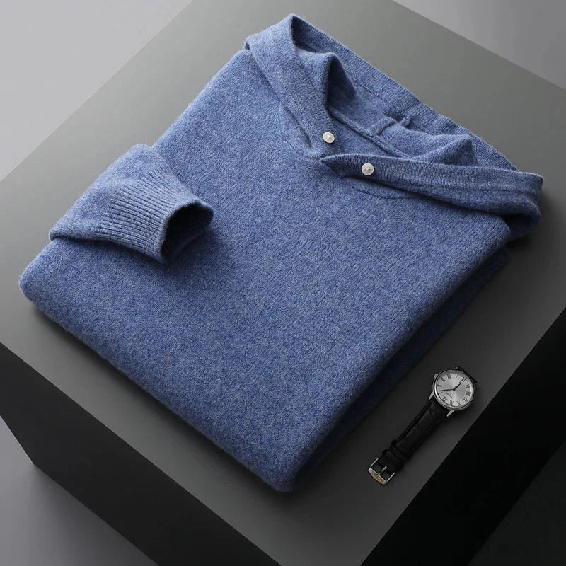 Pull à Col Polo avec Capuche pour Homme | Pull d’Hiver à Manches Longues Chaud