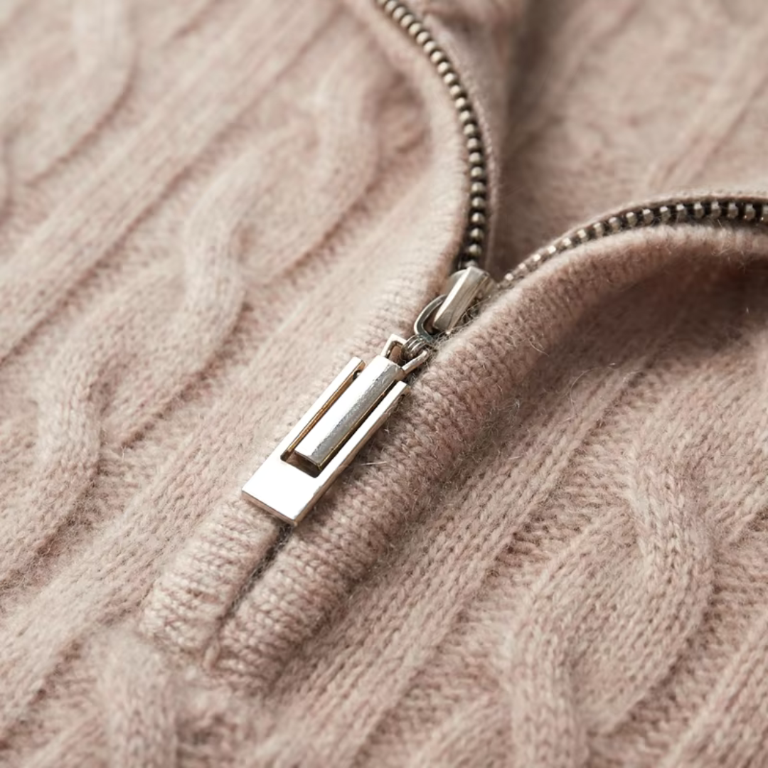 Pull en Maille Torsadée Texturée à Demi-Zip pour Homme | Pull Chaud d’Hiver