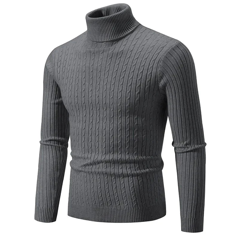 Pull Col Roulé pour Homme en Maille Côtelée Torsadée | Pull d’Hiver Slim Fit