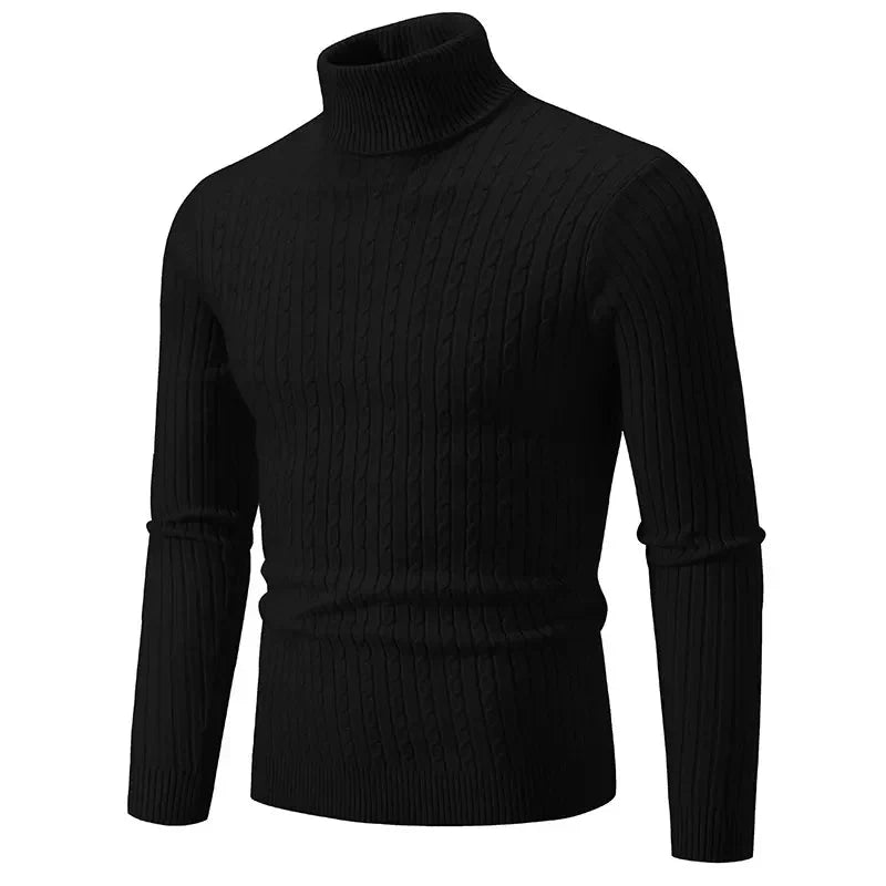 Pull Col Roulé pour Homme en Maille Côtelée Torsadée | Pull d’Hiver Slim Fit