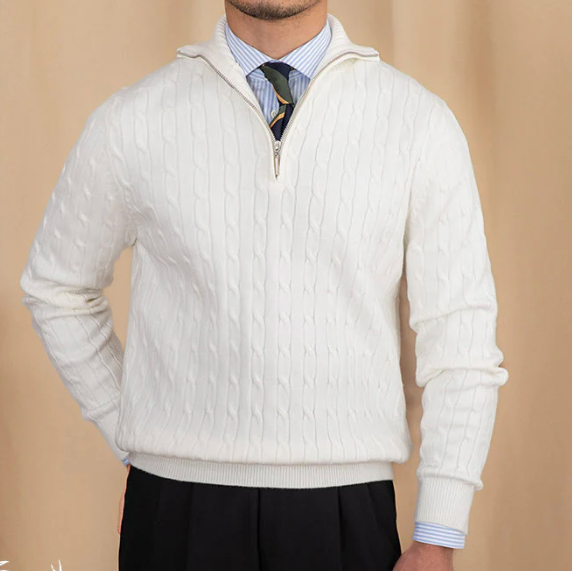 Pull en Maille Torsadée à Demi-Zip pour Homme | Pull d’Hiver à Col Montant Chaud