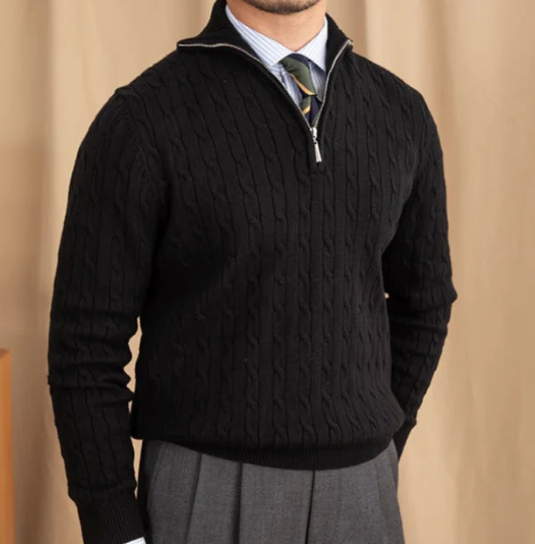 Pull en Maille Torsadée à Demi-Zip pour Homme | Pull d’Hiver à Col Montant Chaud