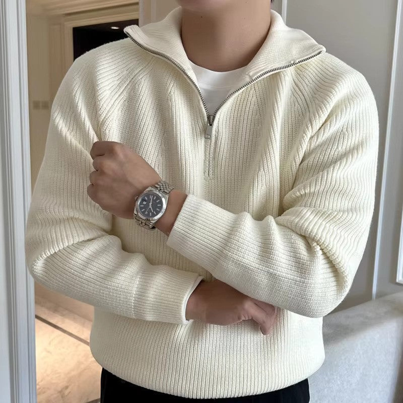 Pull en Maille à Manches Longues et Demi-Zip pour Homme | Pull Chaud et Confortable