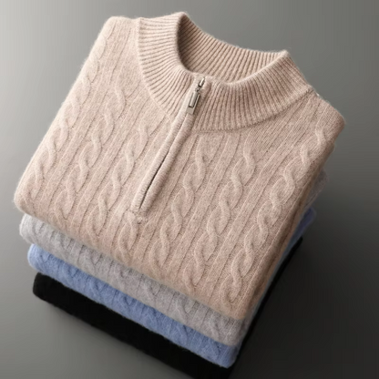 Pull Classique en Maille Torsadée à Demi-Zip pour Homme | Pull d’Hiver Chaud