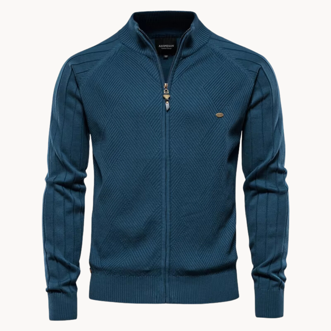 Cardigan Zippé Chaud en Maille Côtelée pour Homme | Veste Tricotée Décontractée à Col Montant