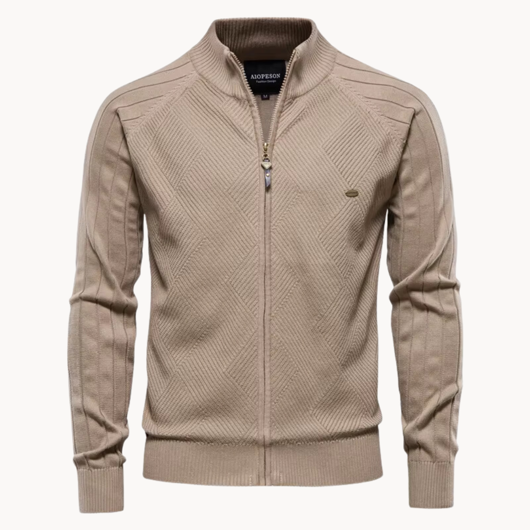 Cardigan Zippé Chaud en Maille Côtelée pour Homme | Veste Tricotée Décontractée à Col Montant