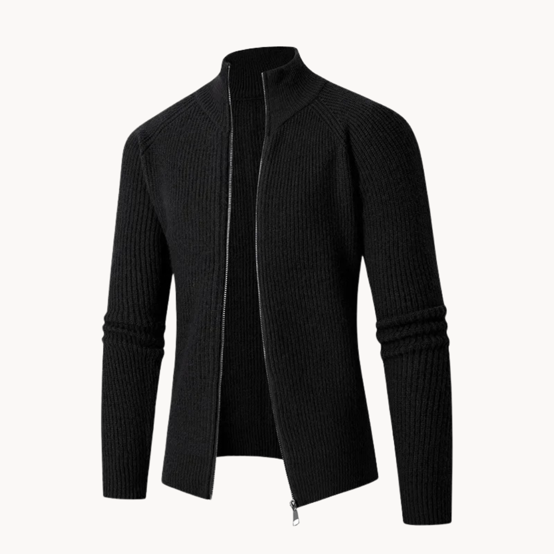 Cardigan en Maille Côtelée avec Fermeture Éclair pour Homme | Pull d’Hiver Chaud