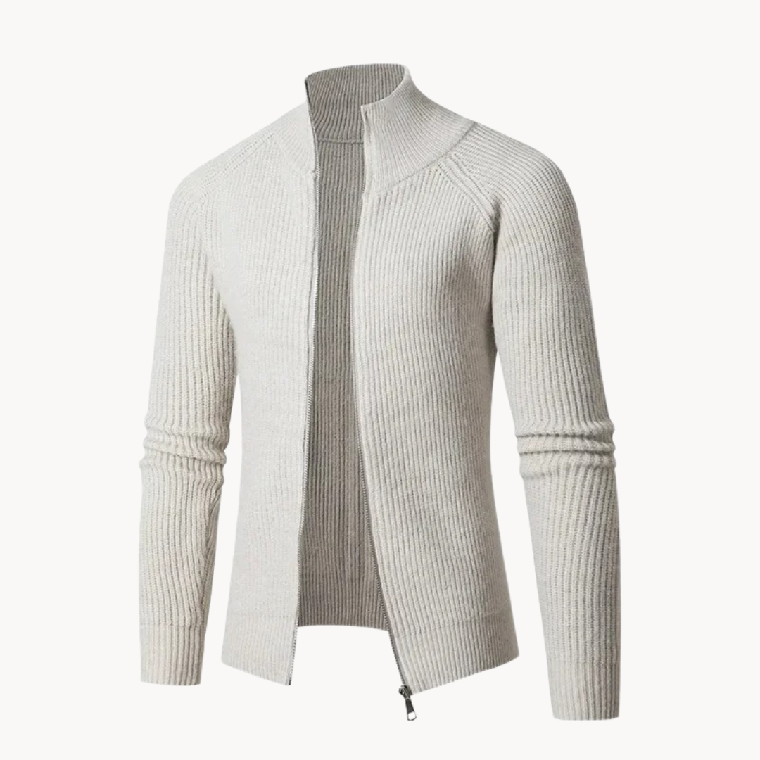 Cardigan en Maille Côtelée avec Fermeture Éclair pour Homme | Pull d’Hiver Chaud