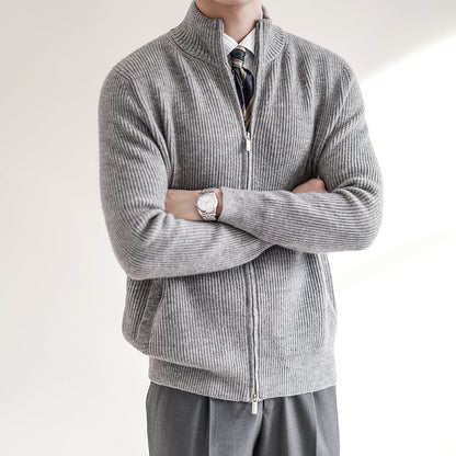 Cardigan Zippé Chaud en Maille Côtelée pour Homme | Pull Ajusté