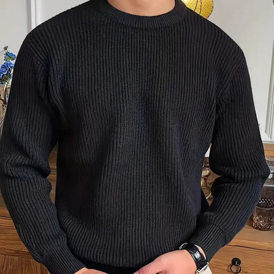 Pull Slim Fit à Col Rond en Maille Côtelée pour Homme | Pull Classique d’Hiver Chaud
