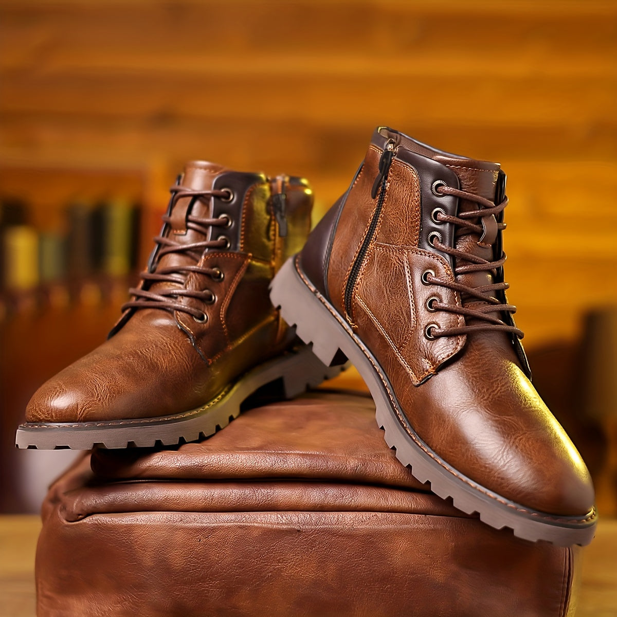 Bottes à Lacets pour Homme avec Fermeture Éclair Latérale | Bottines Classiques et Durables