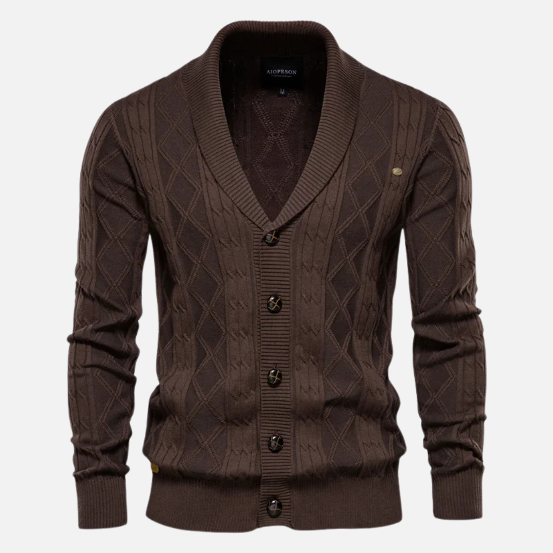 Cardigan Tricoté à Boutons pour Homme | Pull d’Hiver Chaud à Col Châle