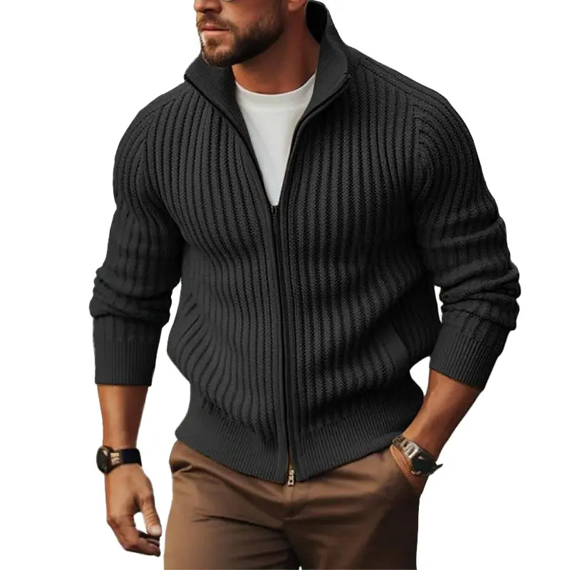 Cardigan d’Hiver Zippé à Côtes Slim Fit pour Homme | Pull Gilet en Maille Chaud