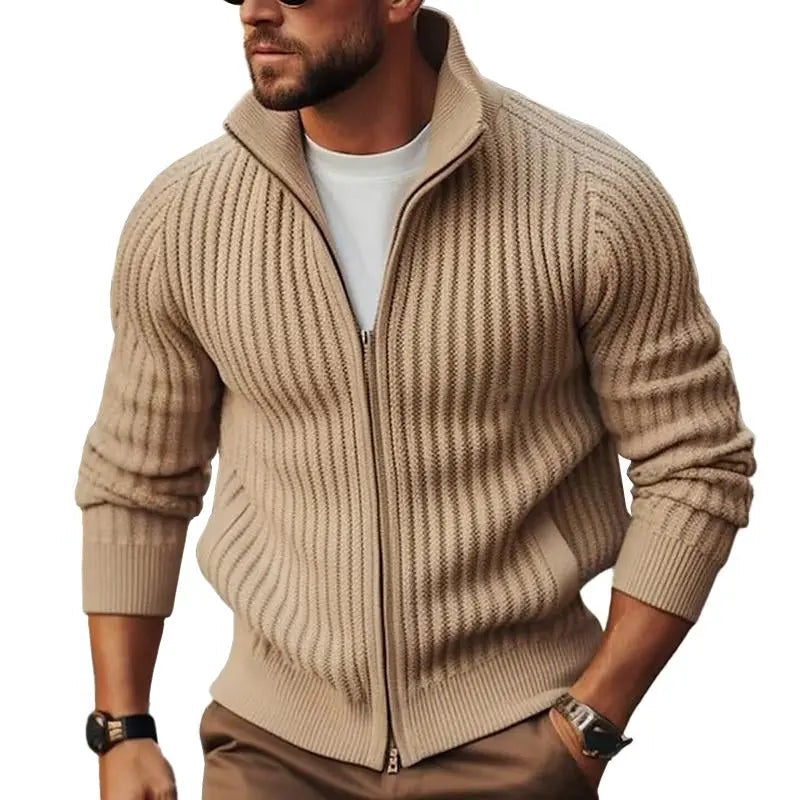 Cardigan d’Hiver Zippé à Côtes Slim Fit pour Homme | Pull Gilet en Maille Chaud