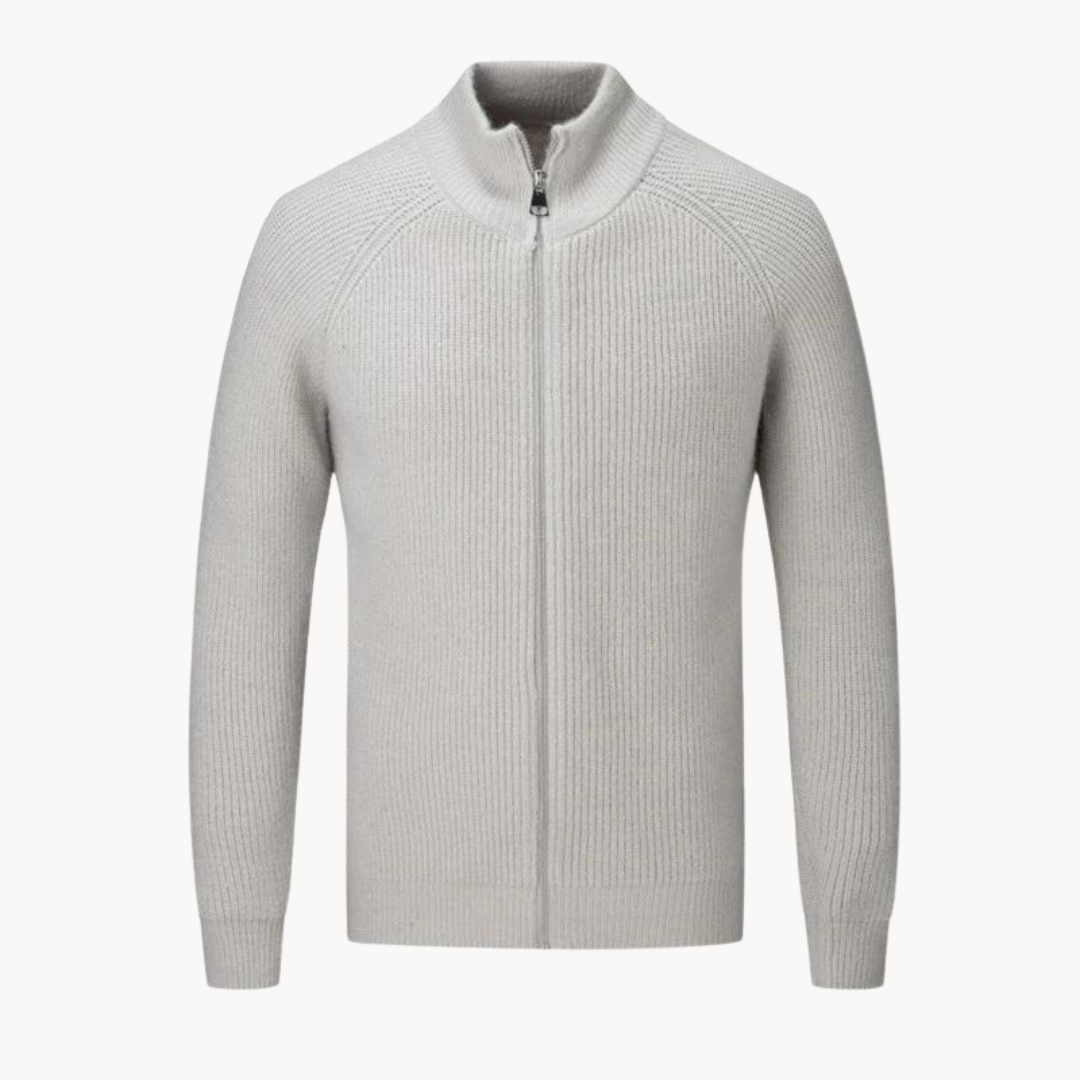 Cardigan Zippé en Maille Côtelée pour Homme | Pull Chaud