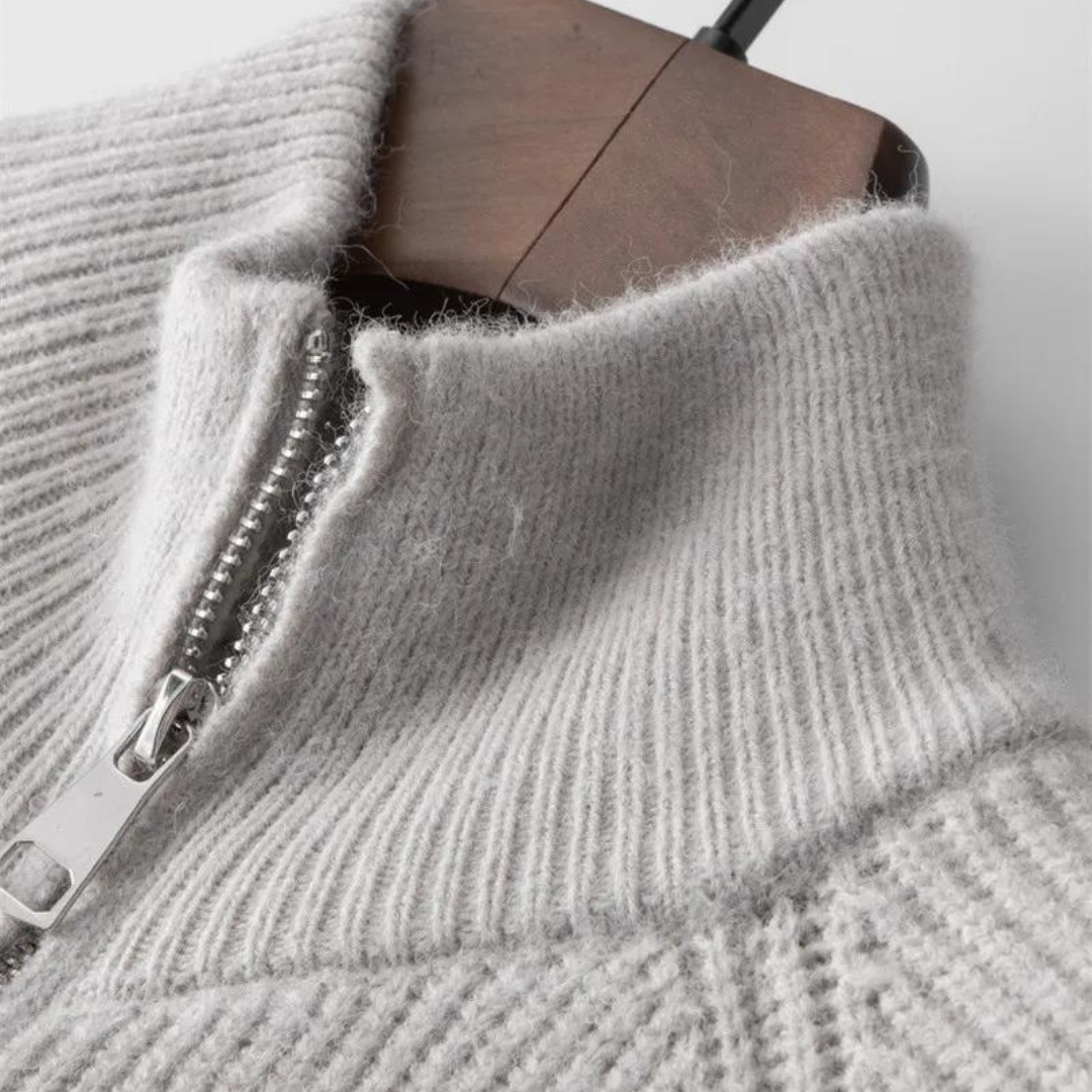 Cardigan Zippé en Maille Côtelée pour Homme | Pull Chaud