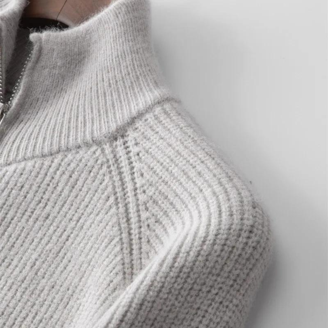 Cardigan Zippé en Maille Côtelée pour Homme | Pull Chaud
