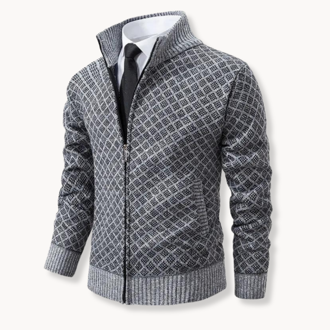 Cardigan Zippé en Maille à Motifs pour Homme | Pull à Col Montant Chaud