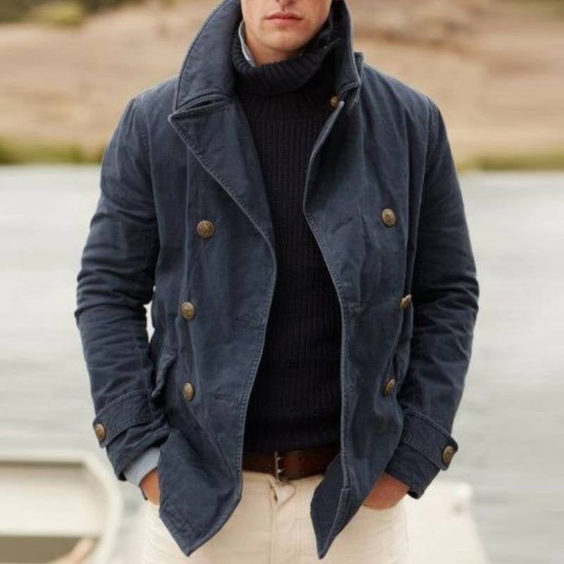 Cabans Chaud à Double Boutonnage pour Homme | Veste Classique à Col Montant