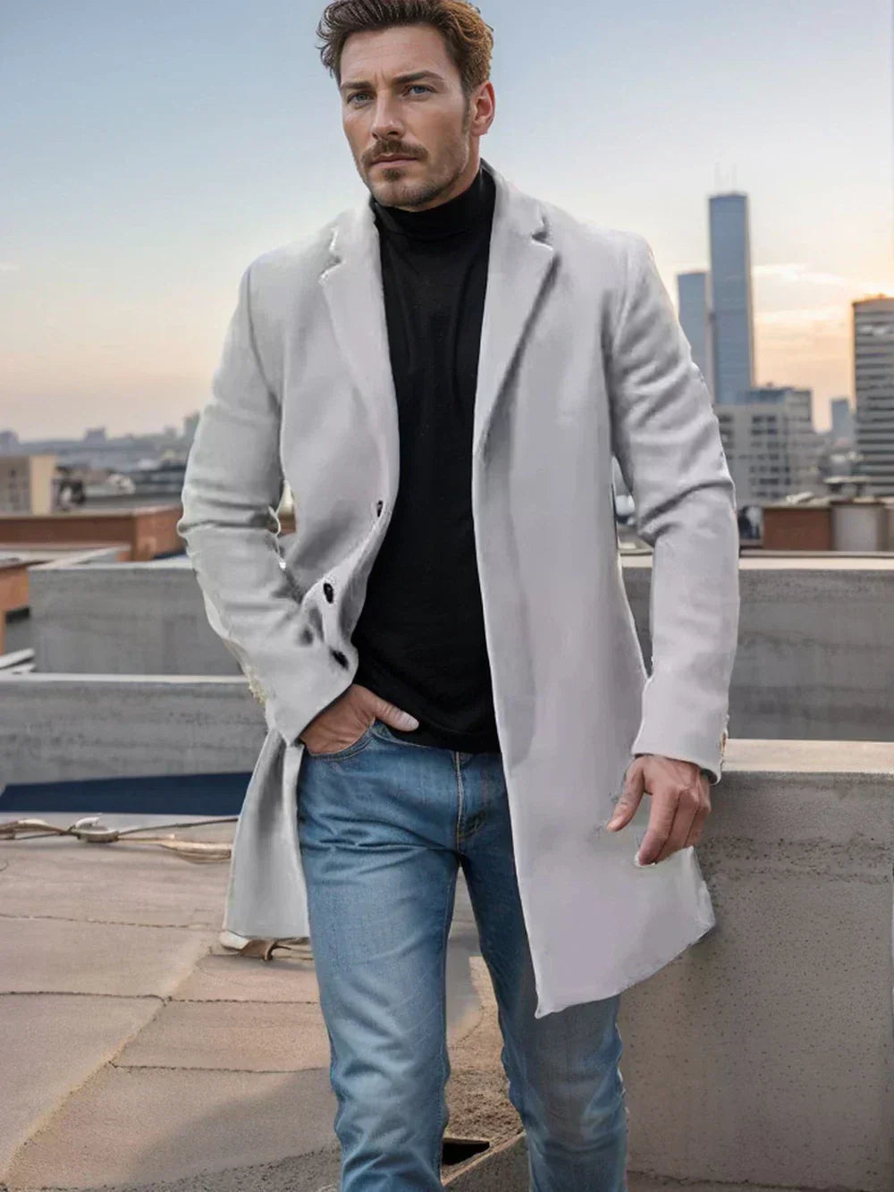 Trench Long d’Hiver Coupe-Vent pour Homme | Manteau Chaud à Boutons