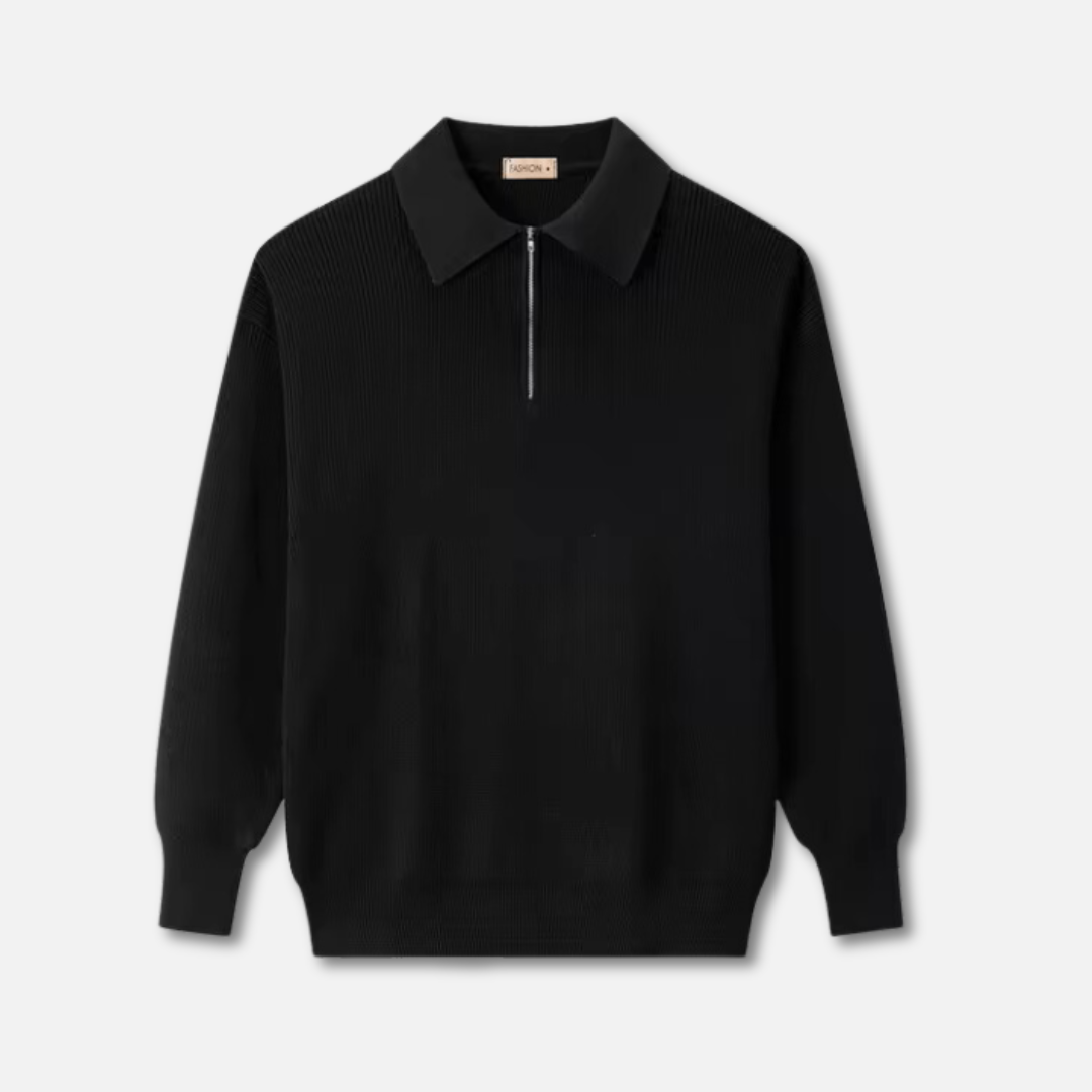 Pull Polo en Maille à Demi-Zip pour Homme | Pull d’Hiver Chaud à Coupe Ample