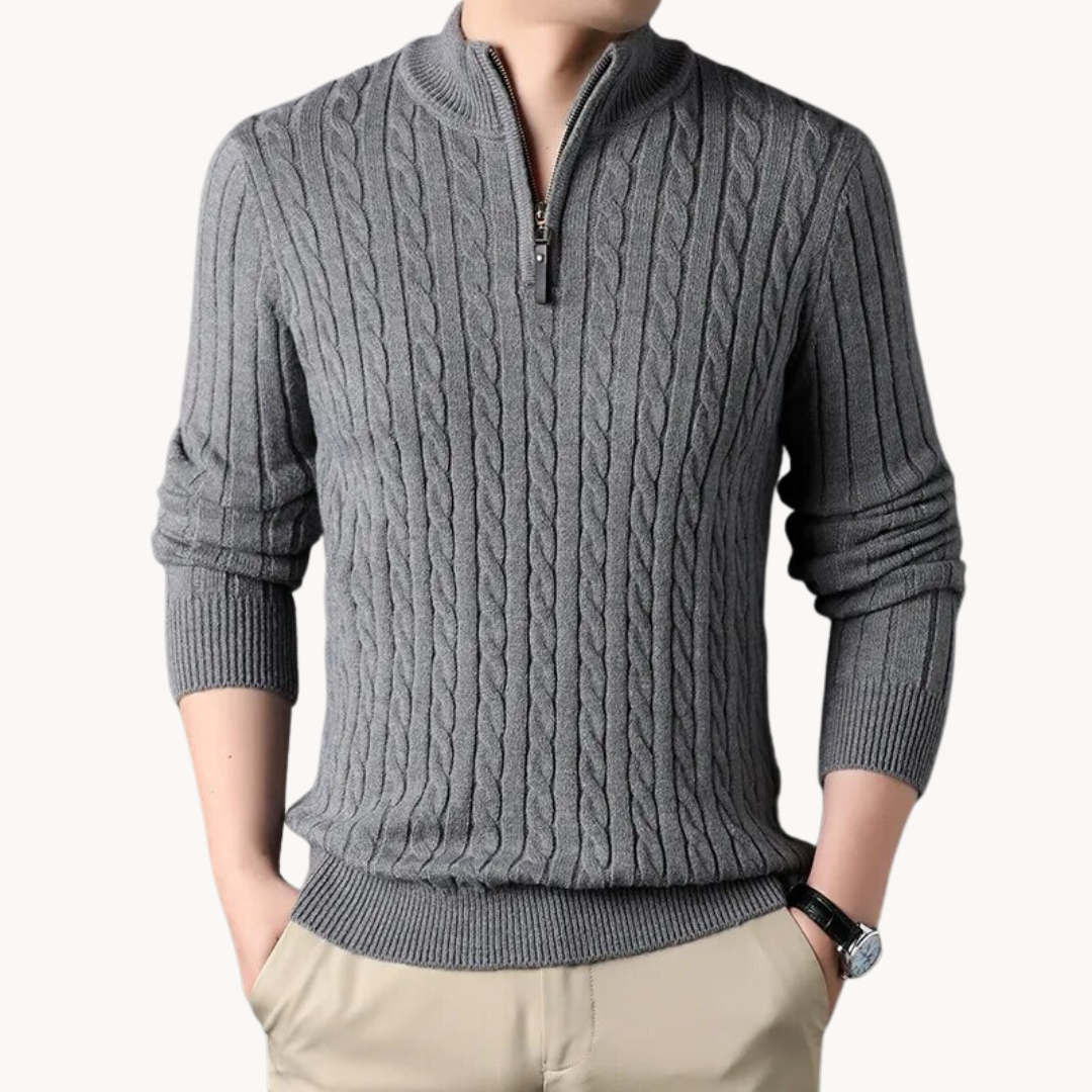 Pull Slim Fit à Demi-Zip en Maille Torsadée pour Homme | Pull d’Hiver Chaud