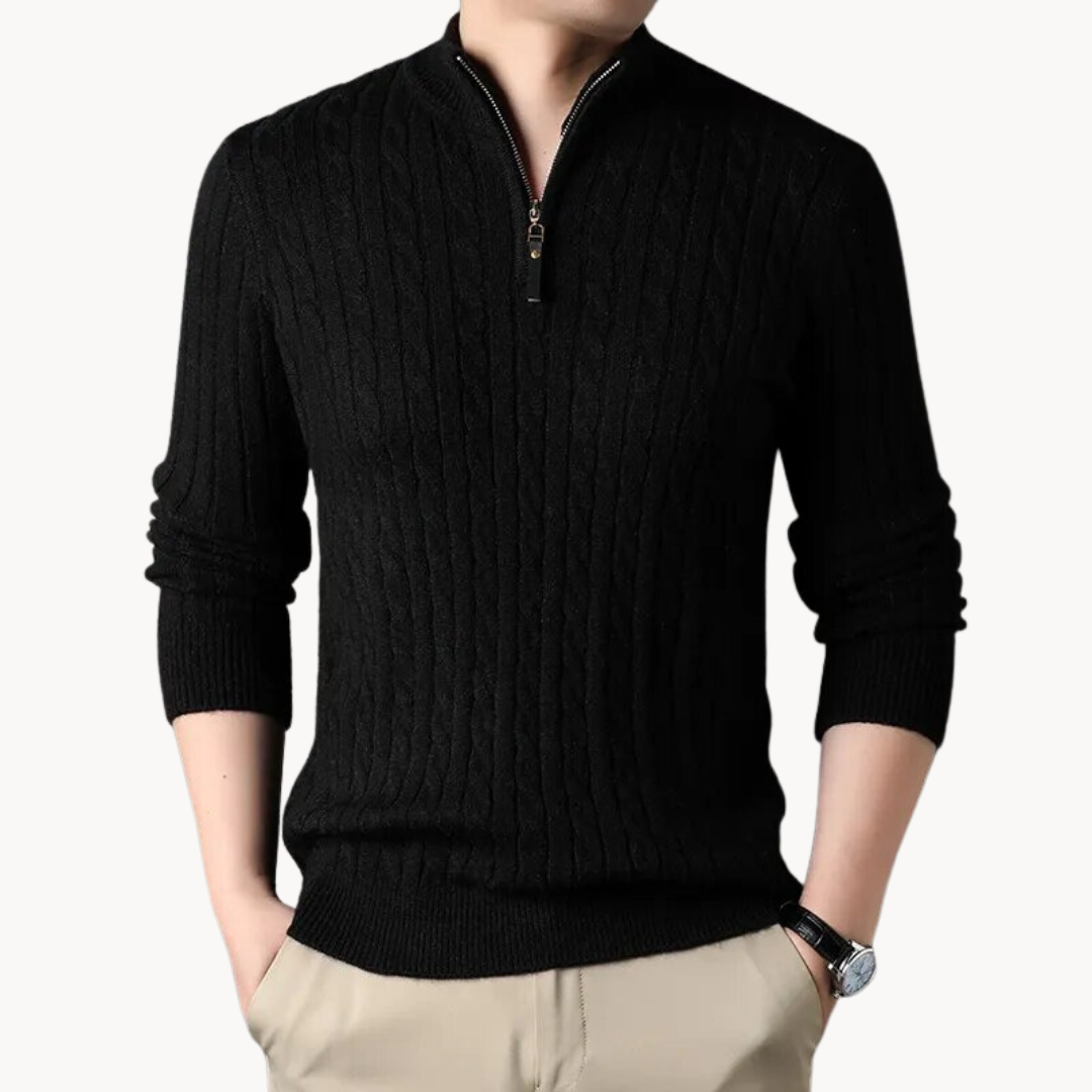 Pull Slim Fit à Demi-Zip en Maille Torsadée pour Homme | Pull d’Hiver Chaud