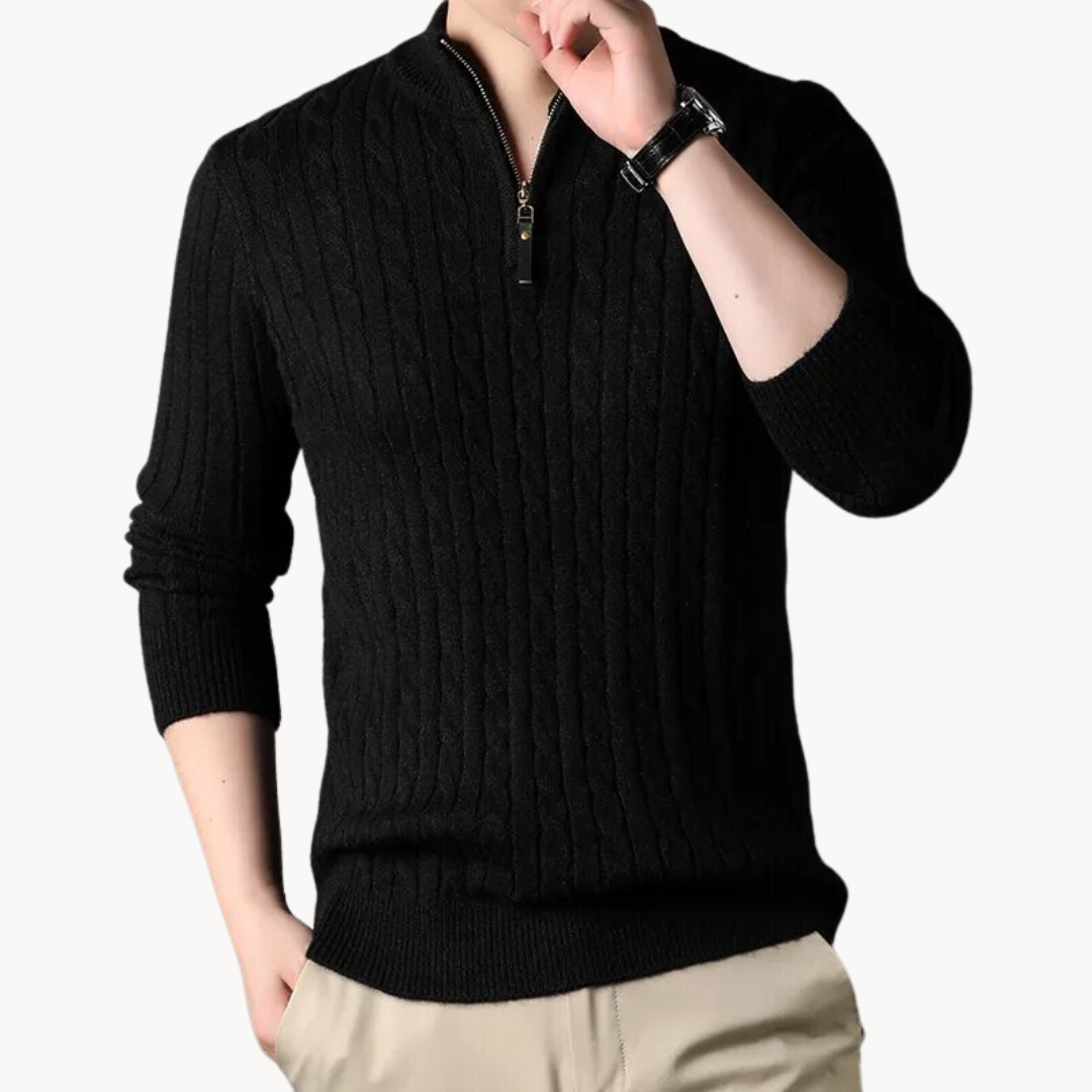 Pull Slim Fit à Demi-Zip en Maille Torsadée pour Homme | Pull d’Hiver Chaud