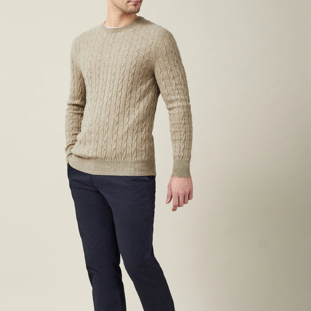 Pull à Col Rond en Maille Torsadée à Manches Longues pour Homme | Pull d’Hiver Chaud