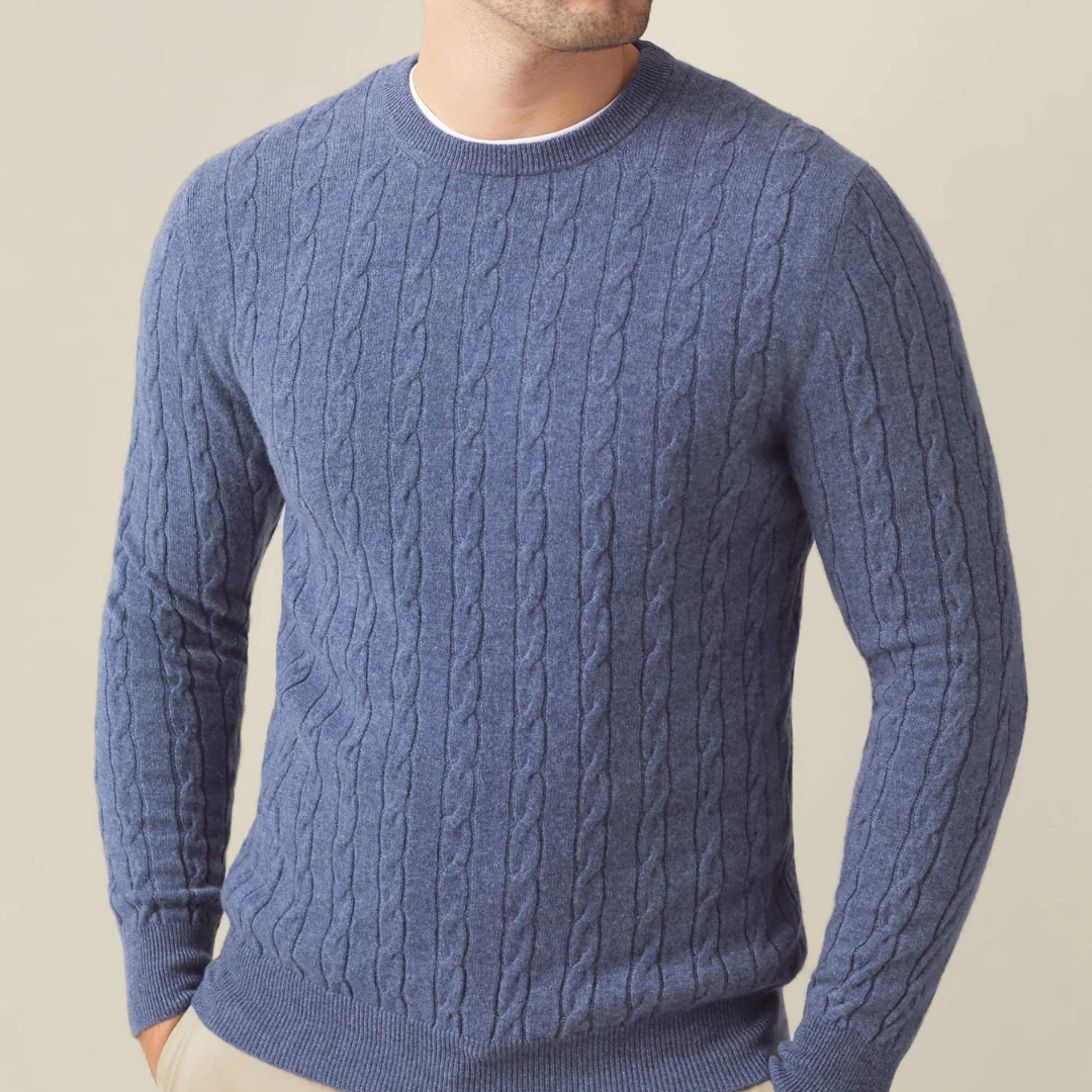 Pull à Col Rond en Maille Torsadée à Manches Longues pour Homme | Pull d’Hiver Chaud