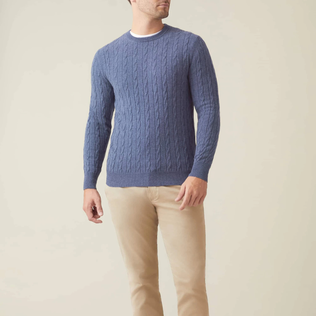 Pull à Col Rond en Maille Torsadée à Manches Longues pour Homme | Pull d’Hiver Chaud