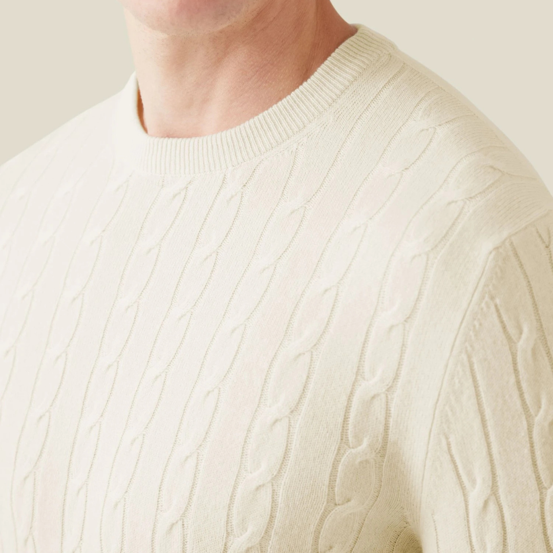 Pull à Col Rond en Maille Torsadée à Manches Longues pour Homme | Pull d’Hiver Chaud