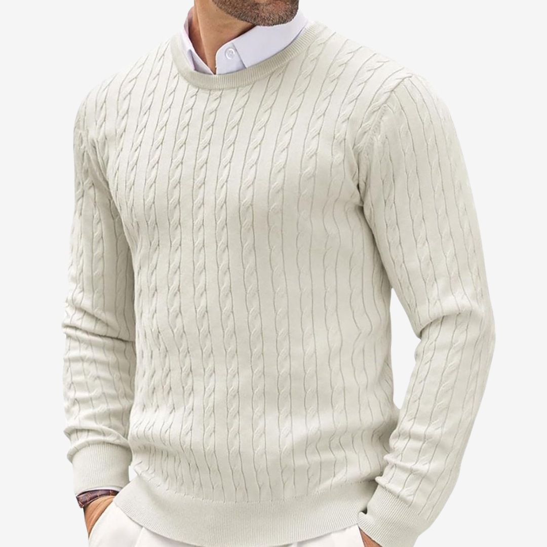 Pull d’Hiver à Col Rond en Maille Torsadée pour Homme | Pull Classique Chaud