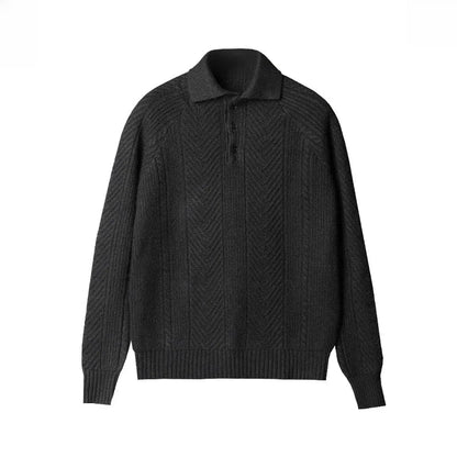 Pull d’Hiver Chaud pour Homme à Col Polo et Manches Longues | Pull en Maille Torsadée Homme